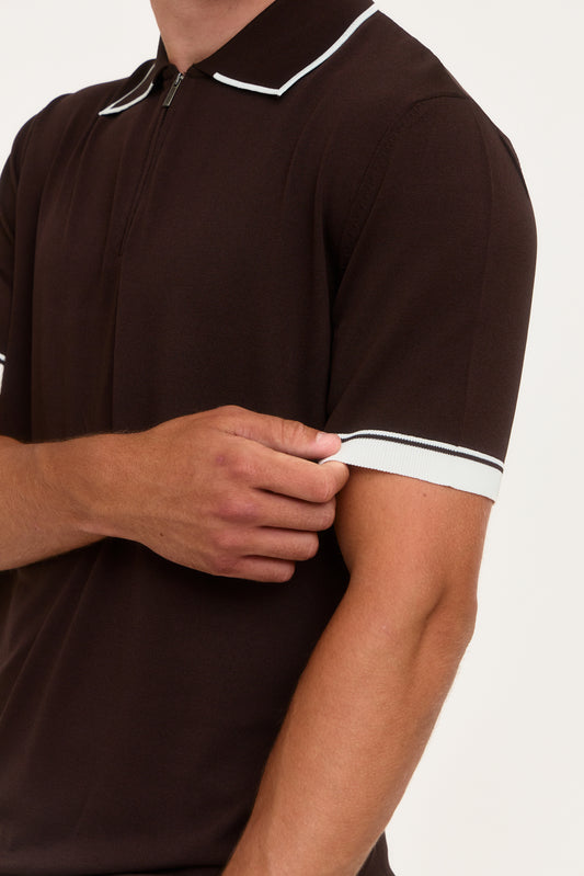 Brown Rylon Zip Knit Polo