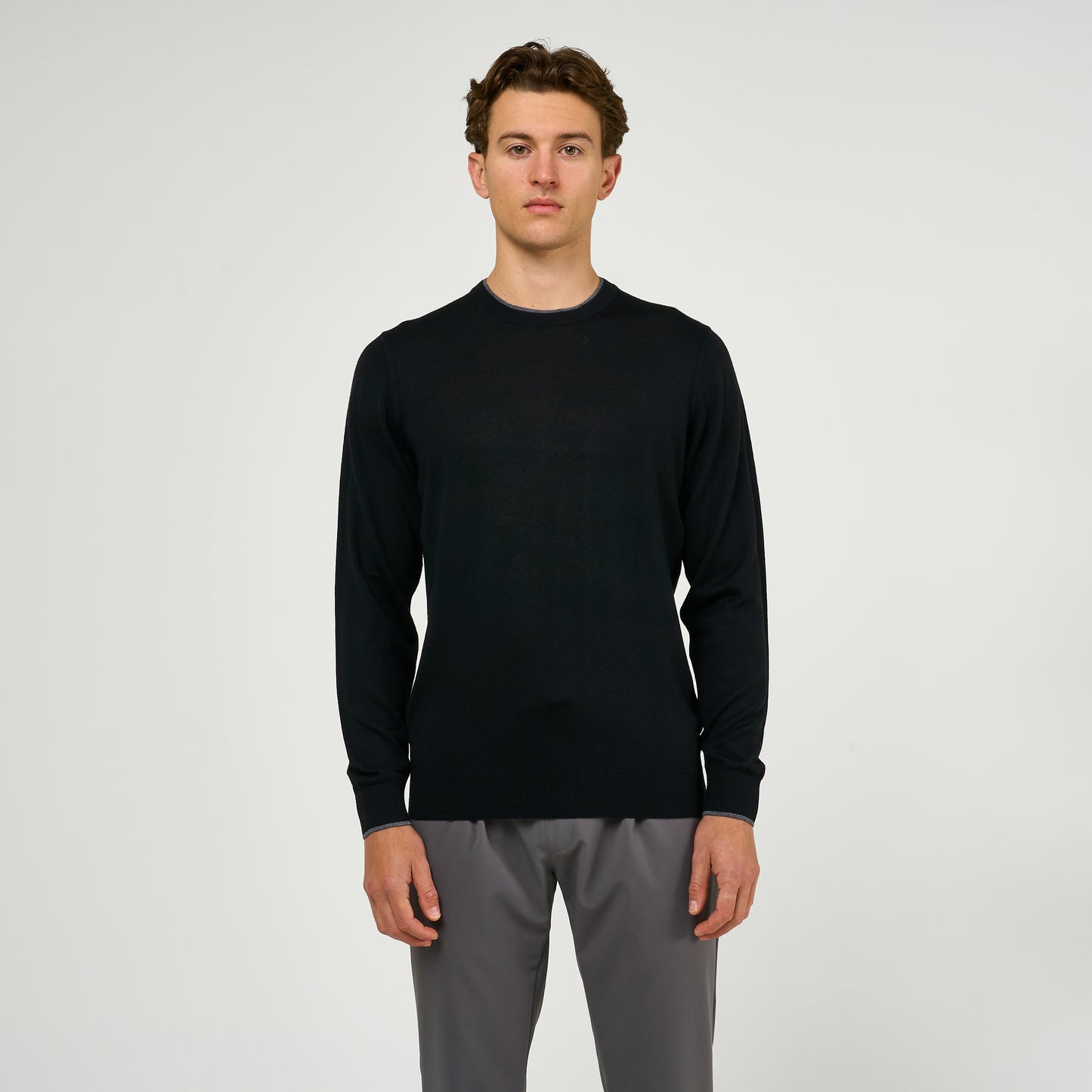 Extra Fine Wool Faux-Layered Crew Neck Jumper Black