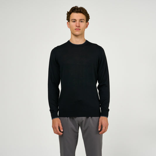Extra Fine Wool Faux-Layered Crew Neck Jumper Black