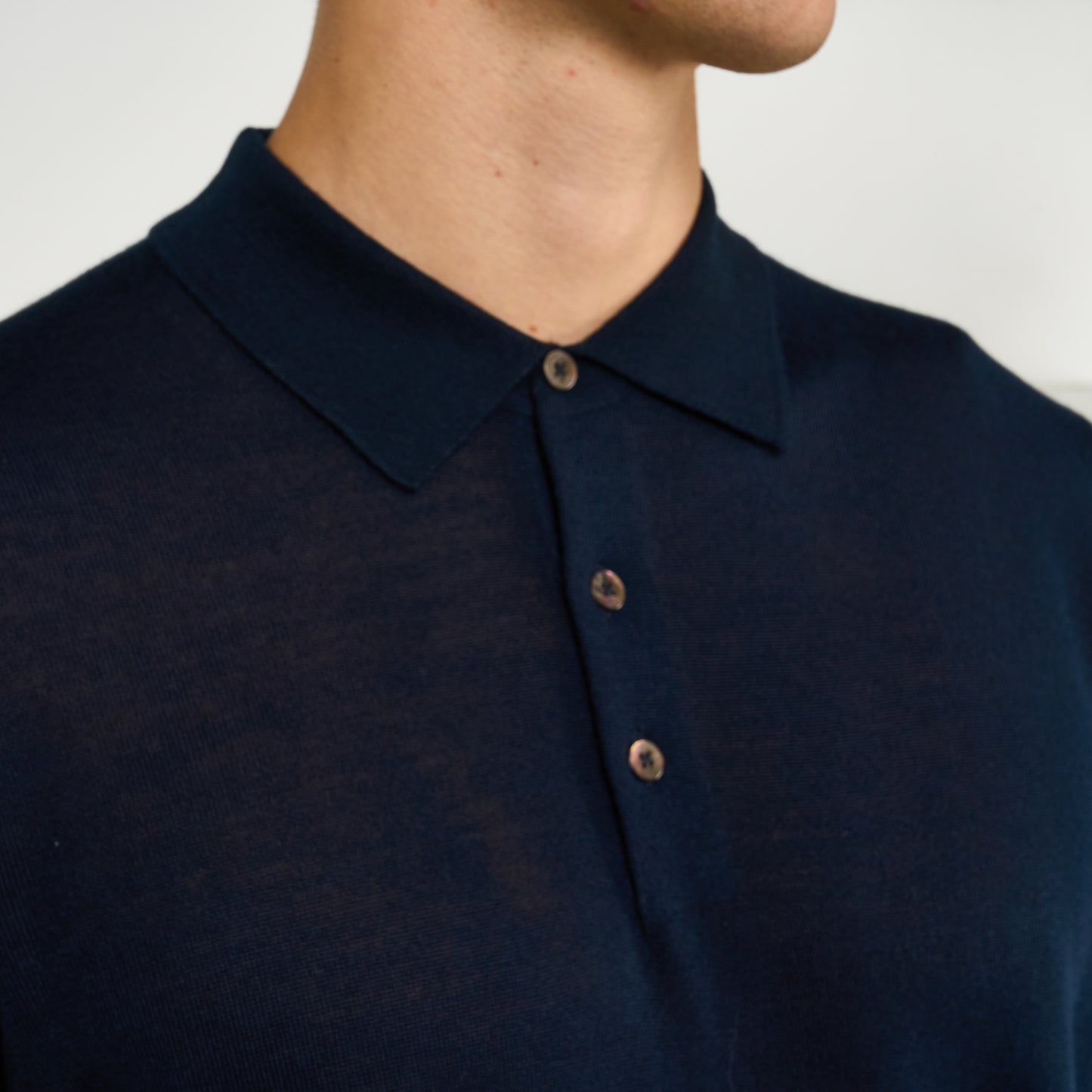 Extra Fine Wool Long Sleeve Polo Navy