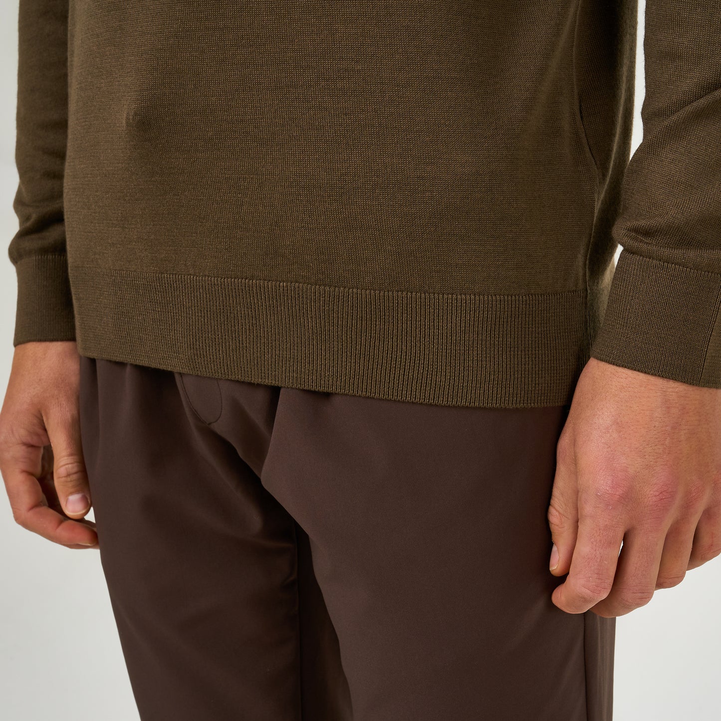 Extra Fine Wool Long Sleeve Polo Brown