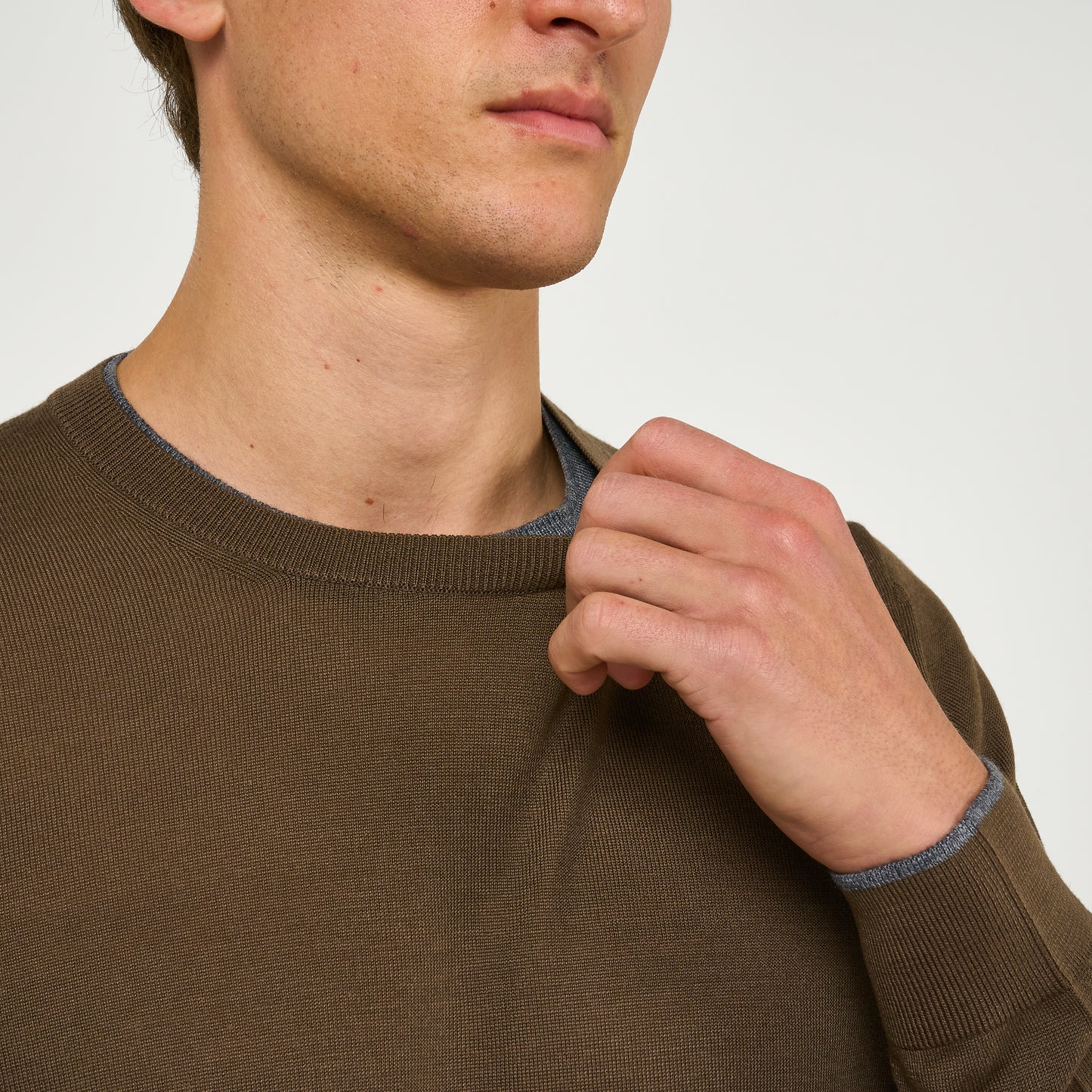 Extra Fine Wool Double Lined Crew Neck Jumper Brown