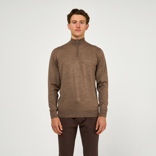 Extra Fine Wool Half Zip Mushroom