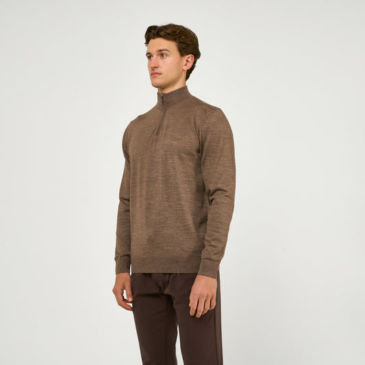 Extra Fine Wool Half Zip Mushroom