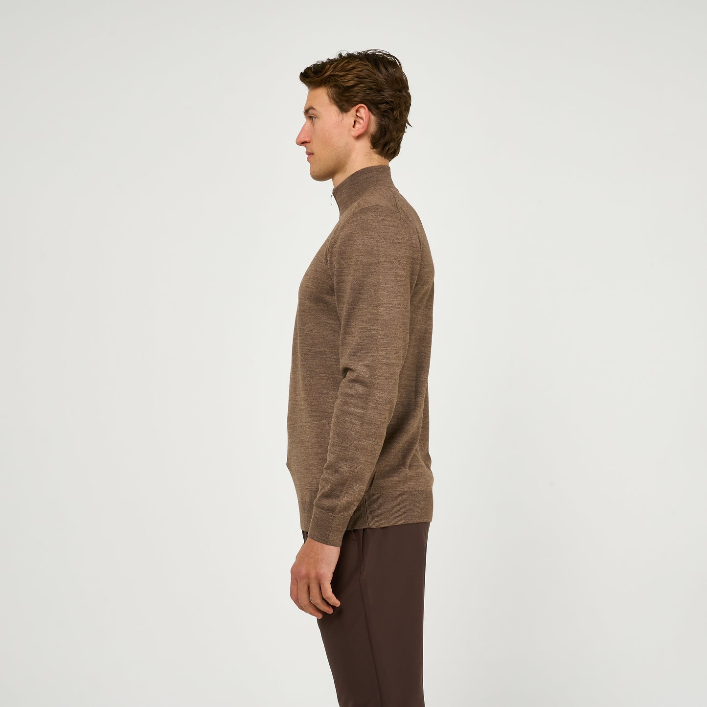 Extra Fine Wool Half Zip Mushroom