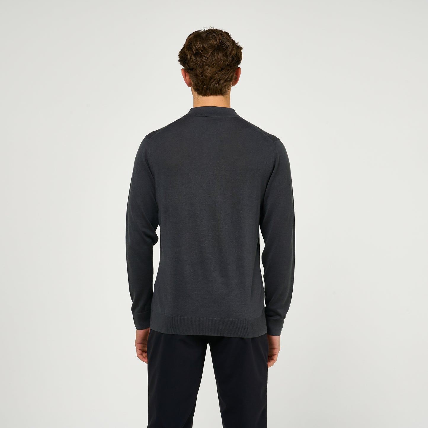 Extra Fine Wool Long Sleeve Polo Grey