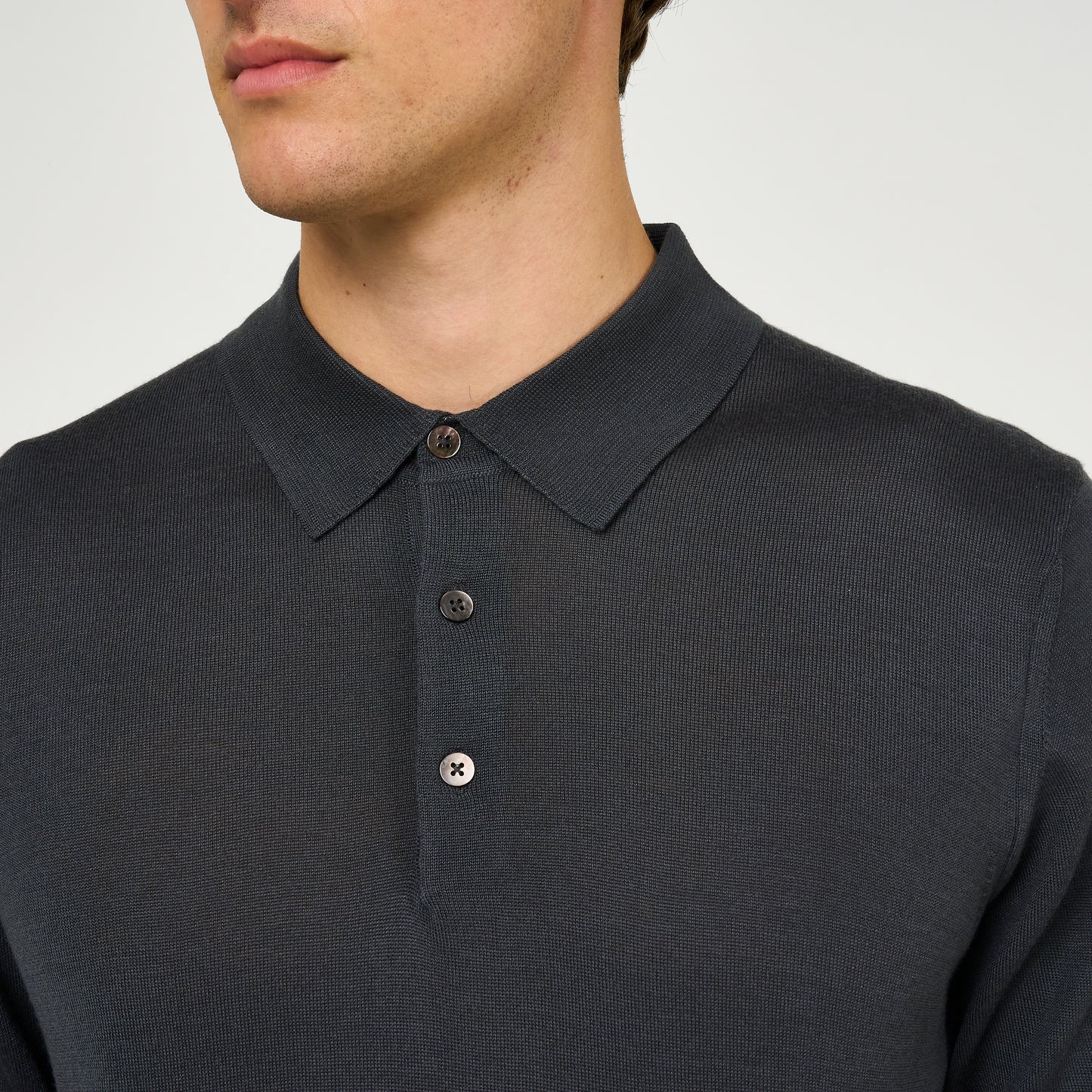 Extra Fine Wool Long Sleeve Polo Grey
