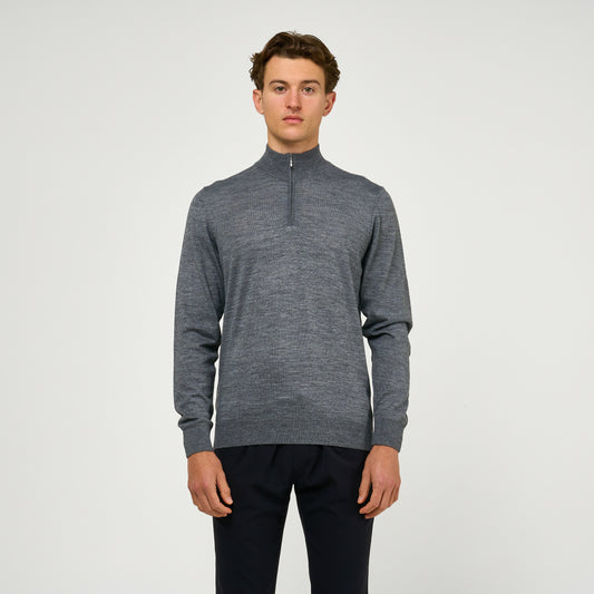 Extra Fine Wool Half Zip Grey