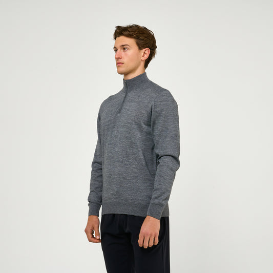 Extra Fine Wool Half Zip Grey