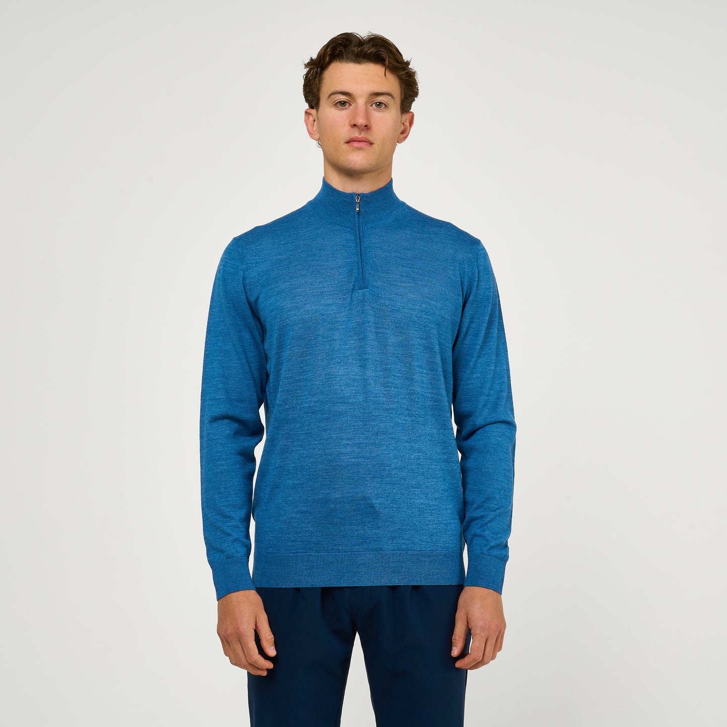 Extra Fine Wool Half Zip Blue