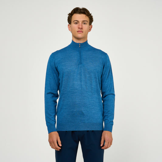 Extra Fine Wool Half Zip Blue