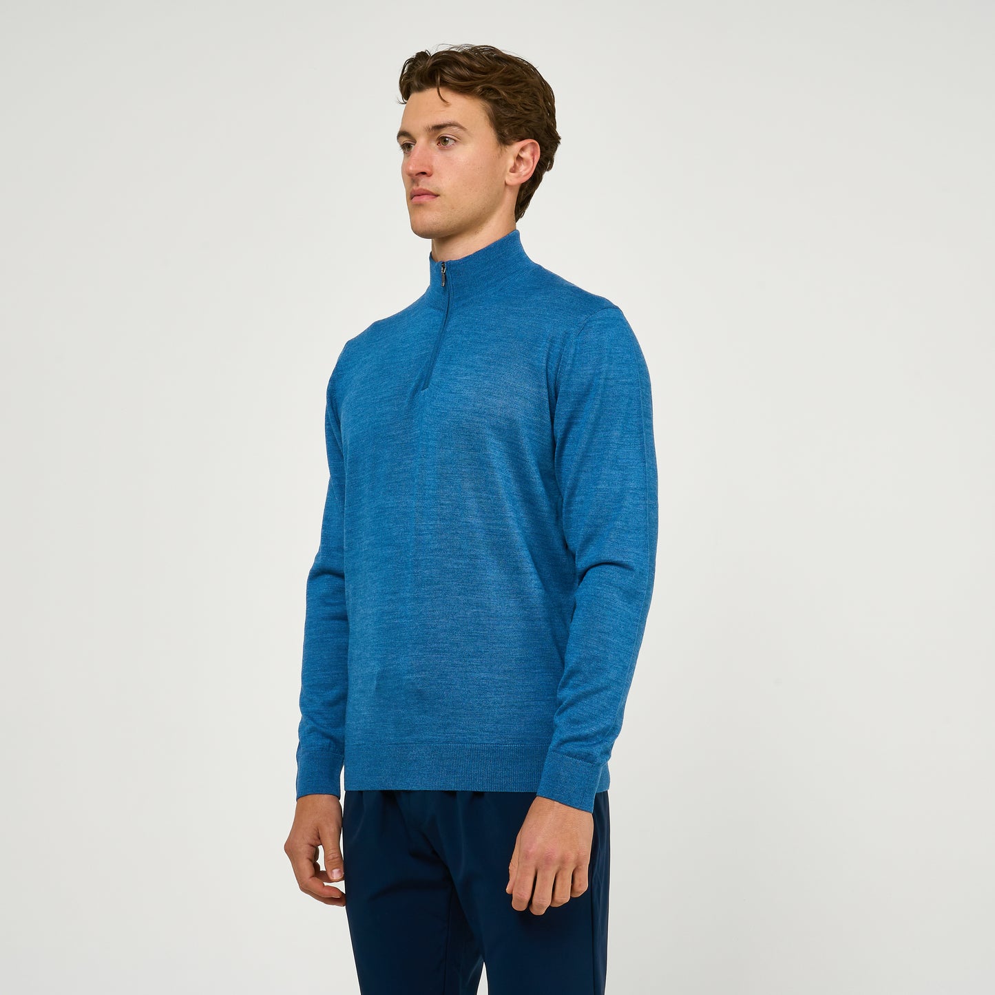 Extra Fine Wool Half Zip Blue