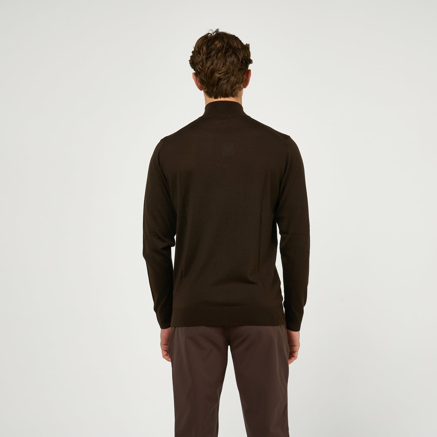 Extra Fine Wool Half Zip Brown
