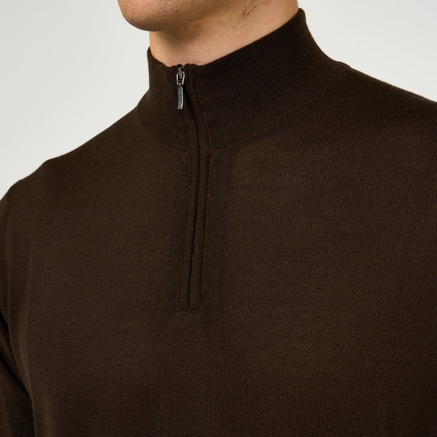 Extra Fine Wool Half Zip Brown