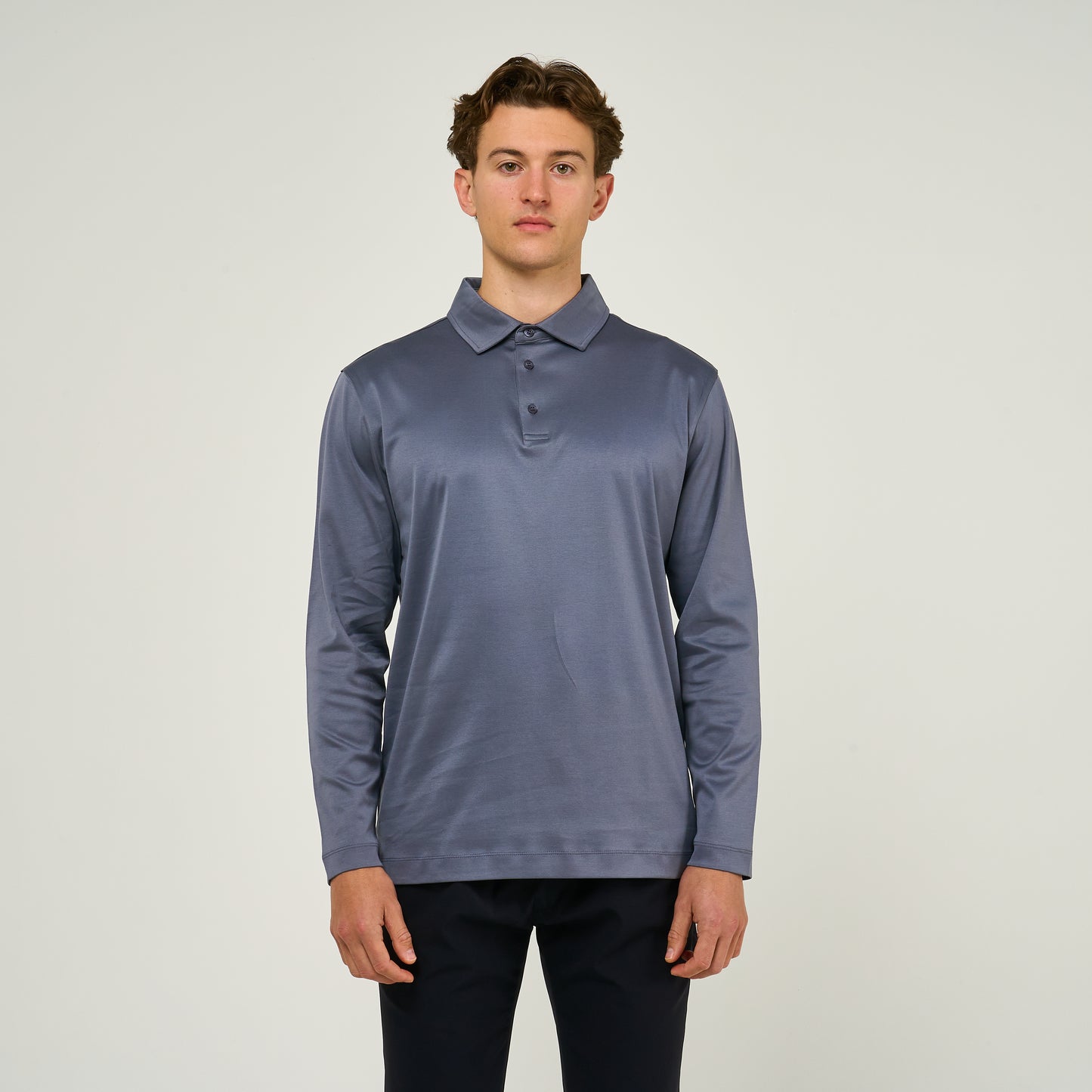 EGYPTIAN COTTON LONG SLEEVE POLO | STEEL