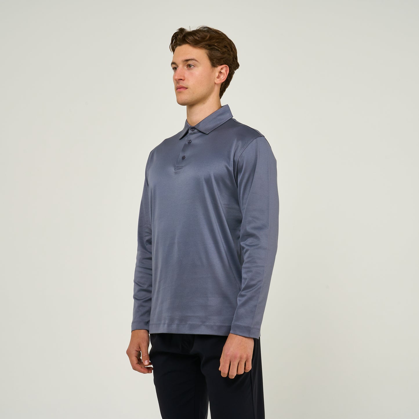 EGYPTIAN COTTON LONG SLEEVE POLO | STEEL