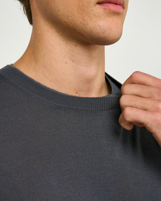 Extra Fine Wool Double Lined Crew Neck Jumper Grey