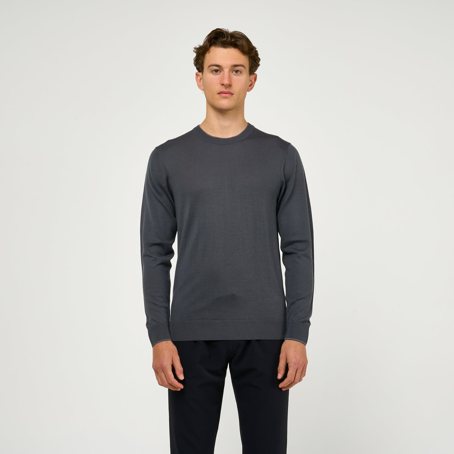 Extra Fine Wool Double Lined Crew Neck Jumper Grey