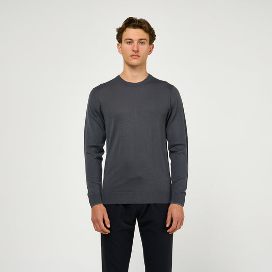 Extra Fine Wool Double Lined Crew Neck Jumper Grey