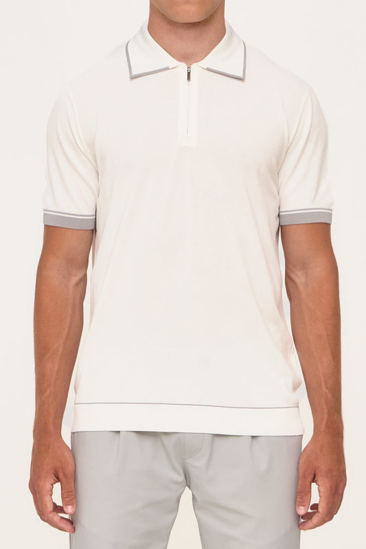 White Rayon Zip Knit Polo