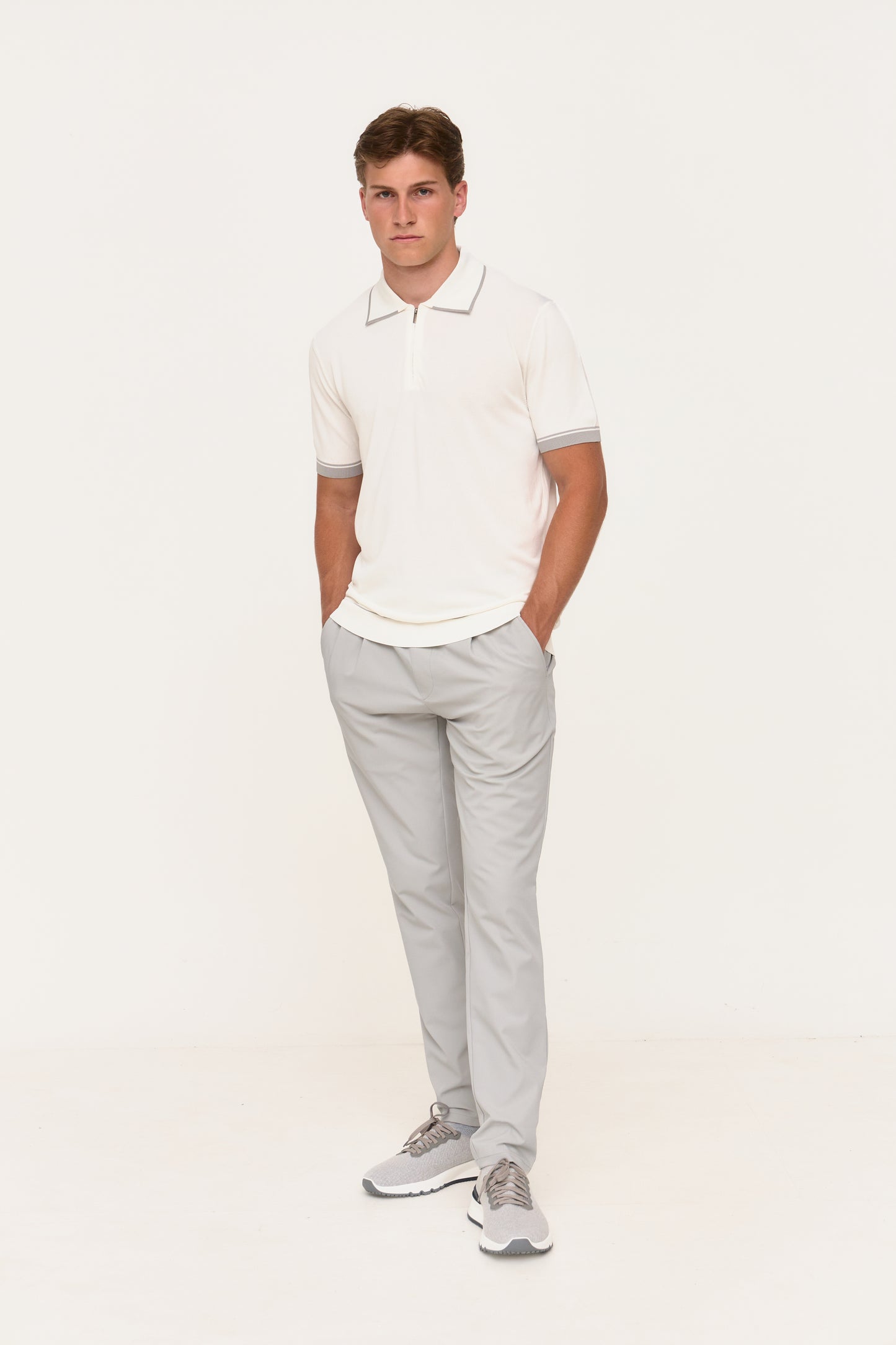 White Rayon Zip Knit Polo