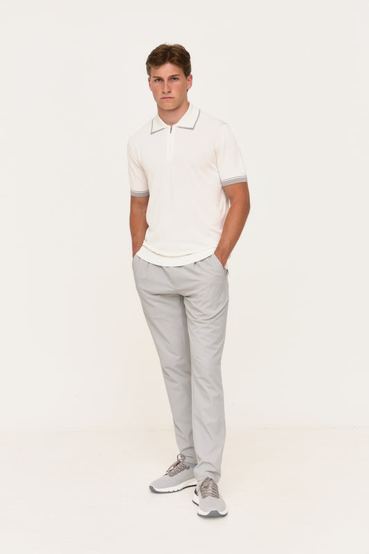 White Rayon Zip Knit Polo