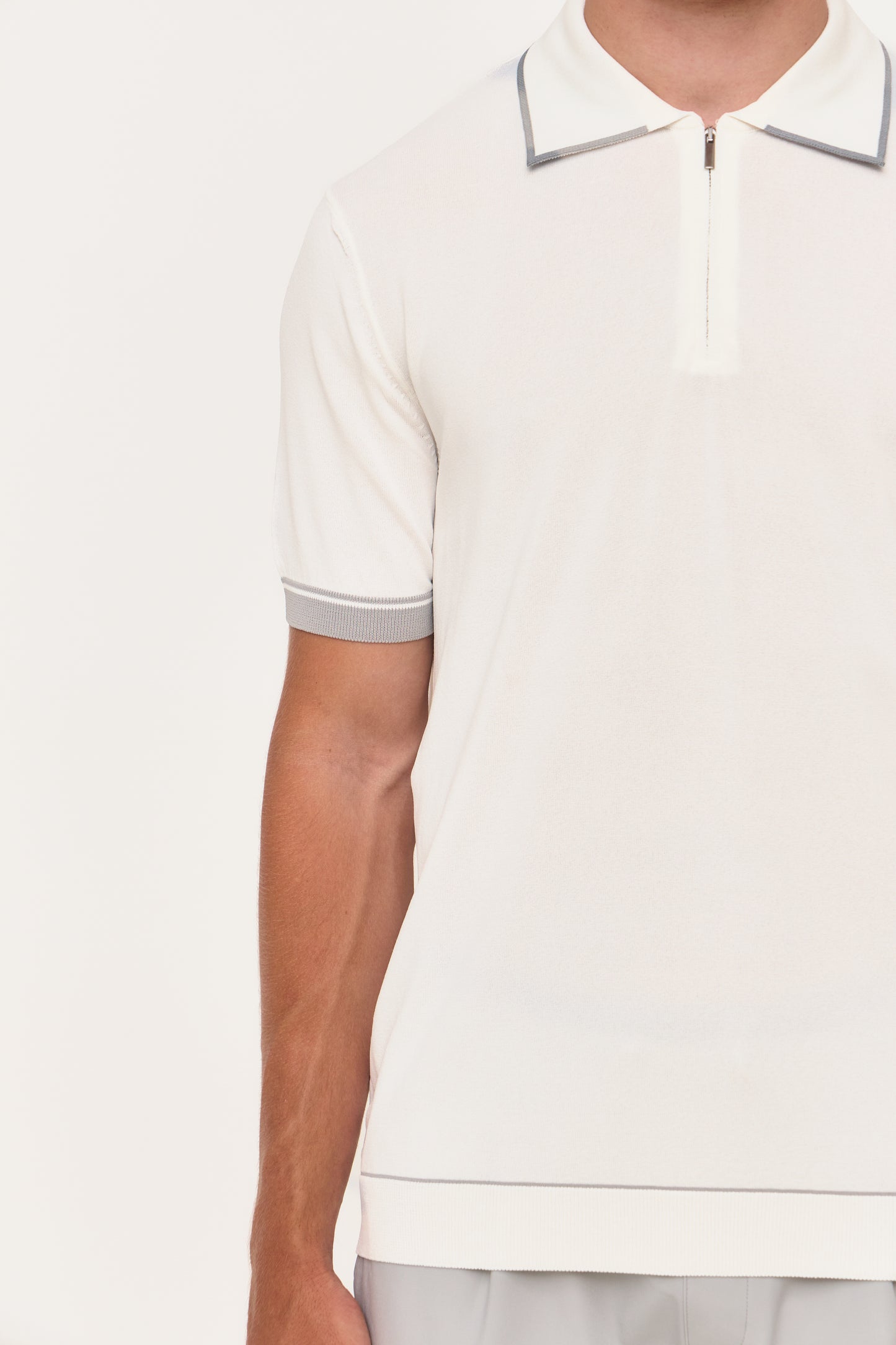 White Rayon Zip Knit Polo