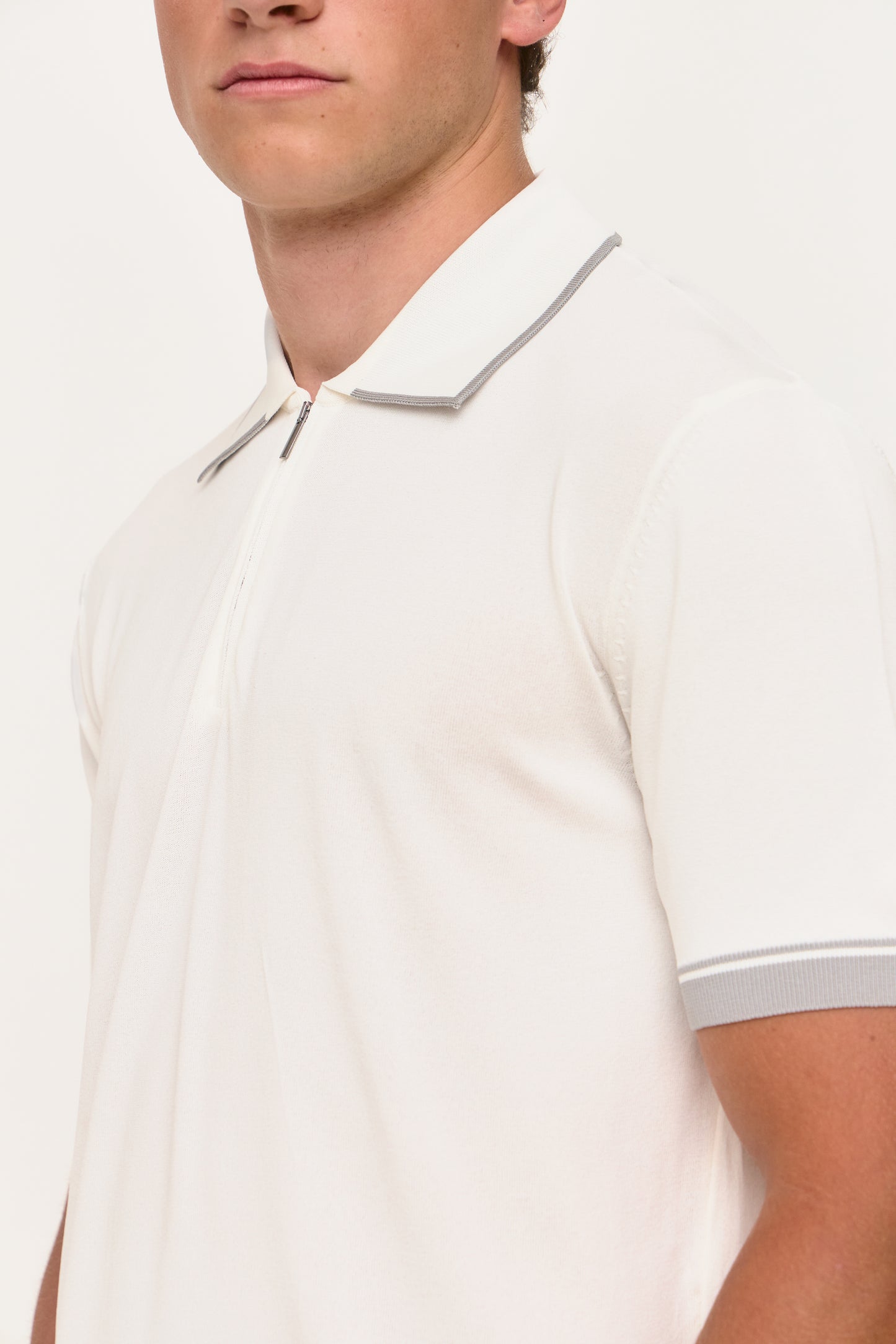 White Rayon Zip Knit Polo