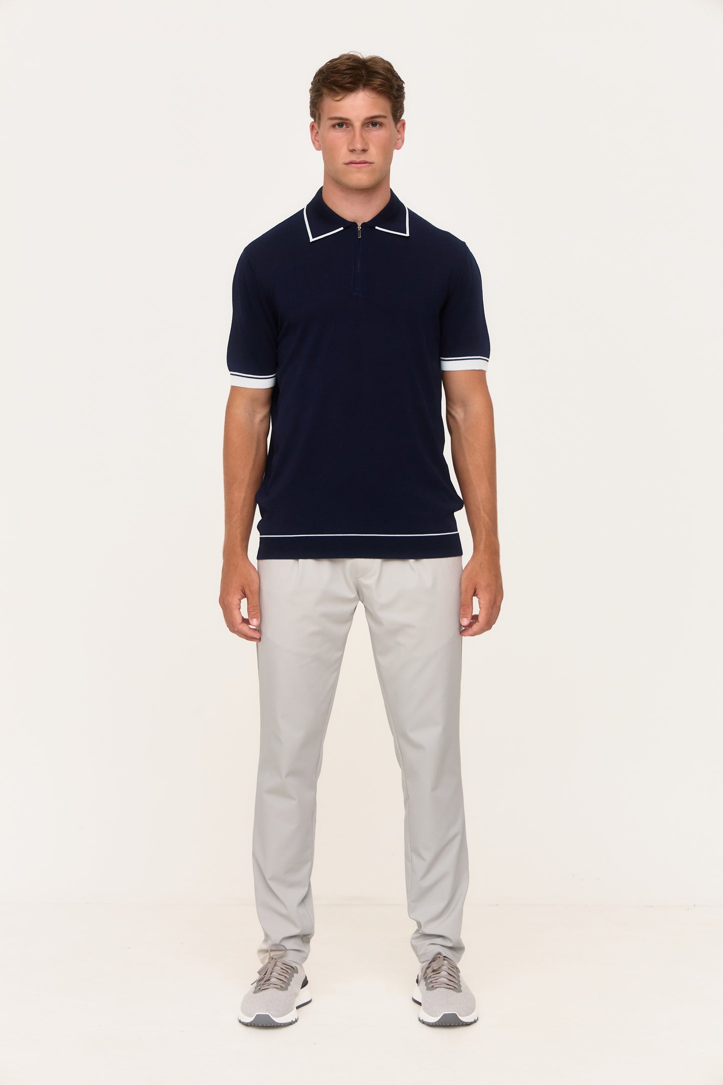 Navy Rylon Zip Knit Polo
