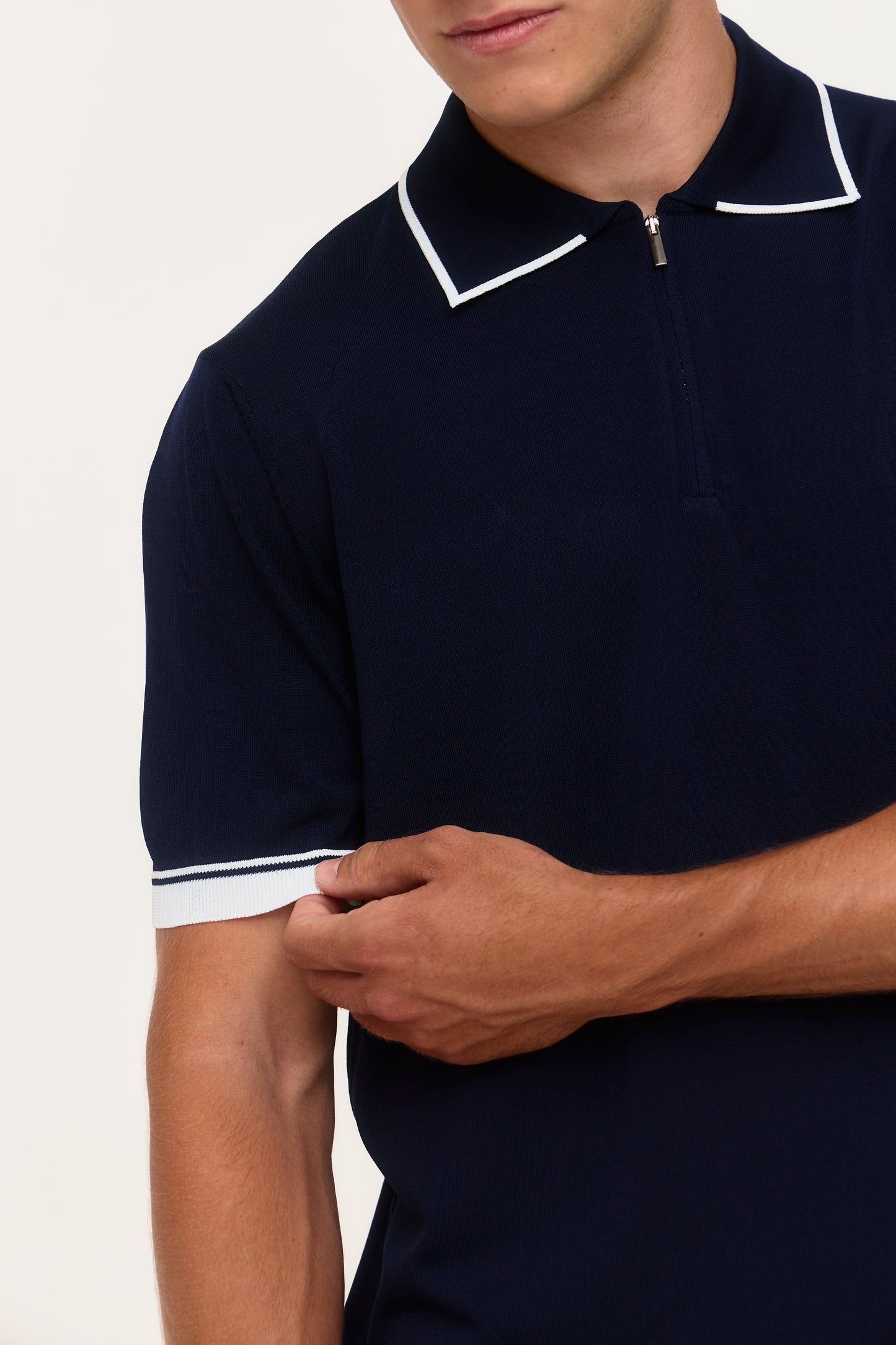 Navy Rylon Zip Knit Polo