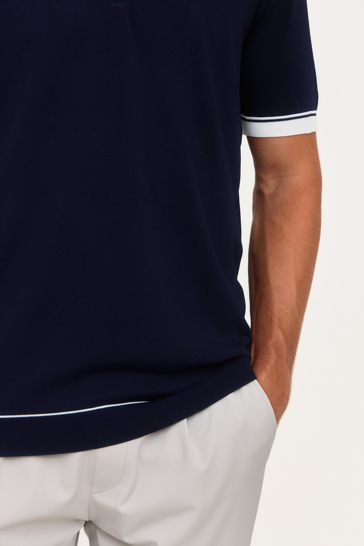 Navy Rylon Zip Knit Polo