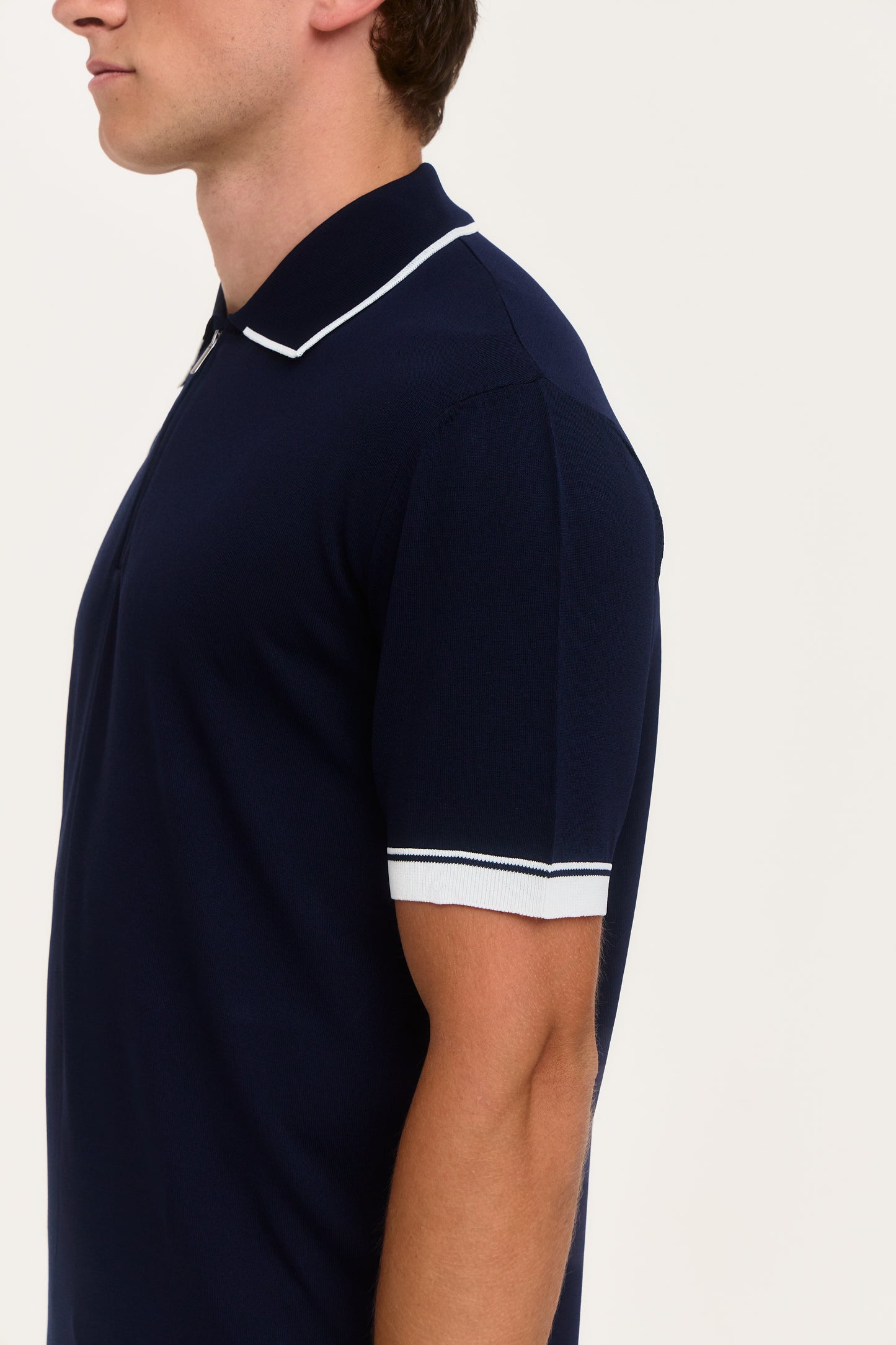 Navy Rylon Zip Knit Polo