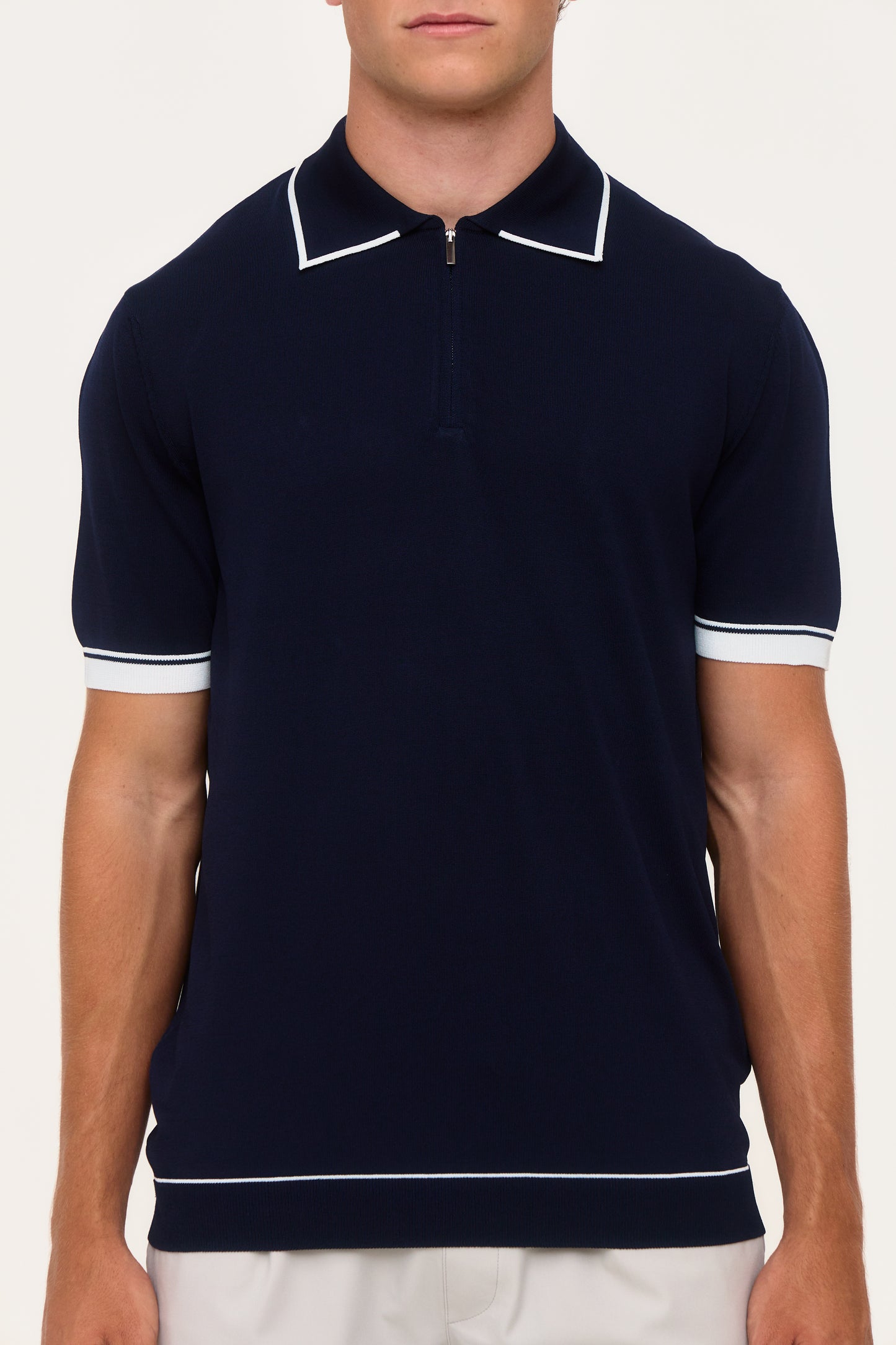 Navy Rylon Zip Knit Polo