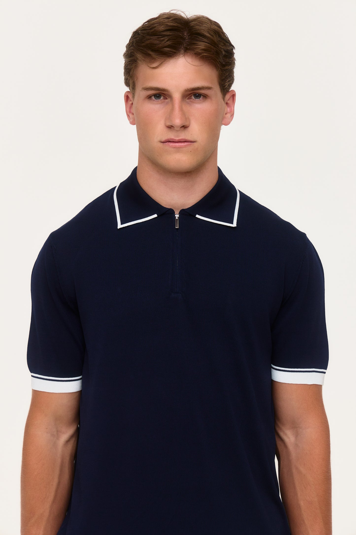 Navy Rylon Zip Knit Polo