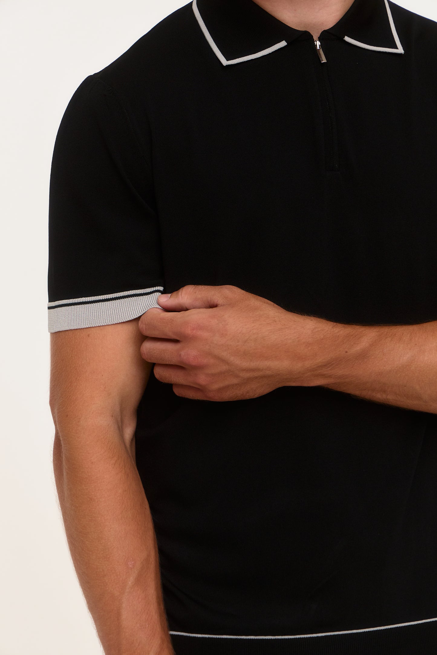 Black Rylon Zip Knit Polo