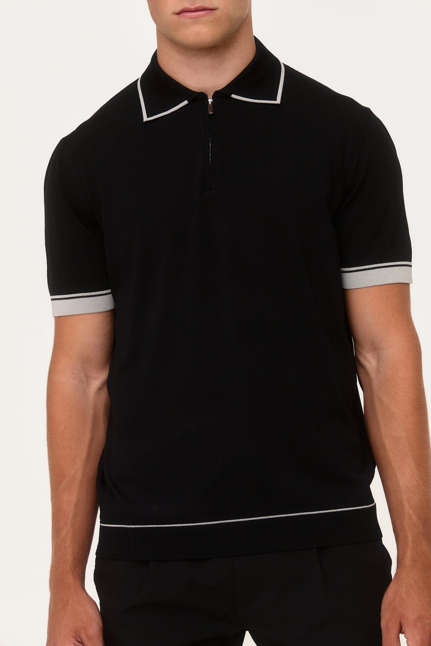 Black Rylon Zip Knit Polo