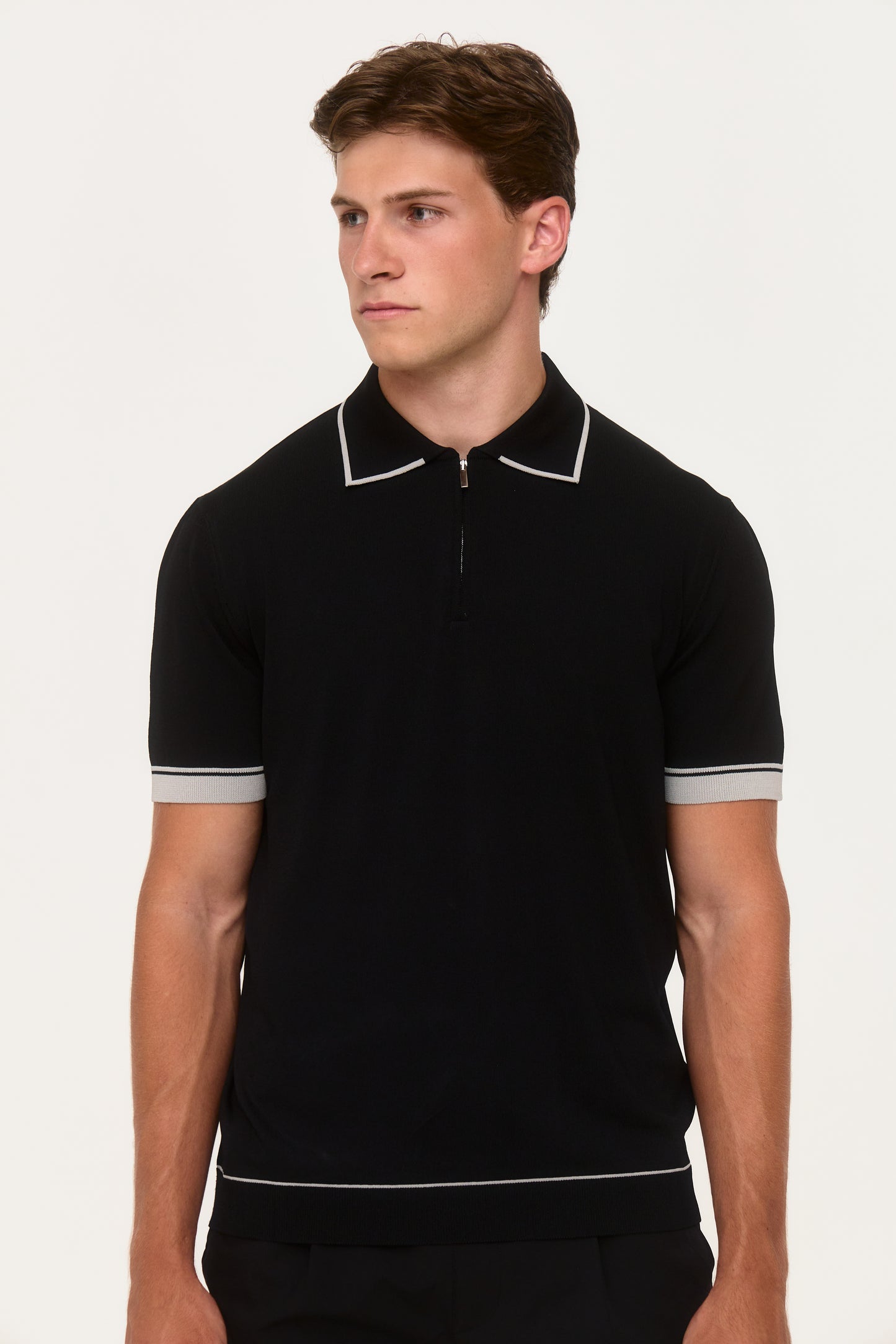 Black Rylon Zip Knit Polo