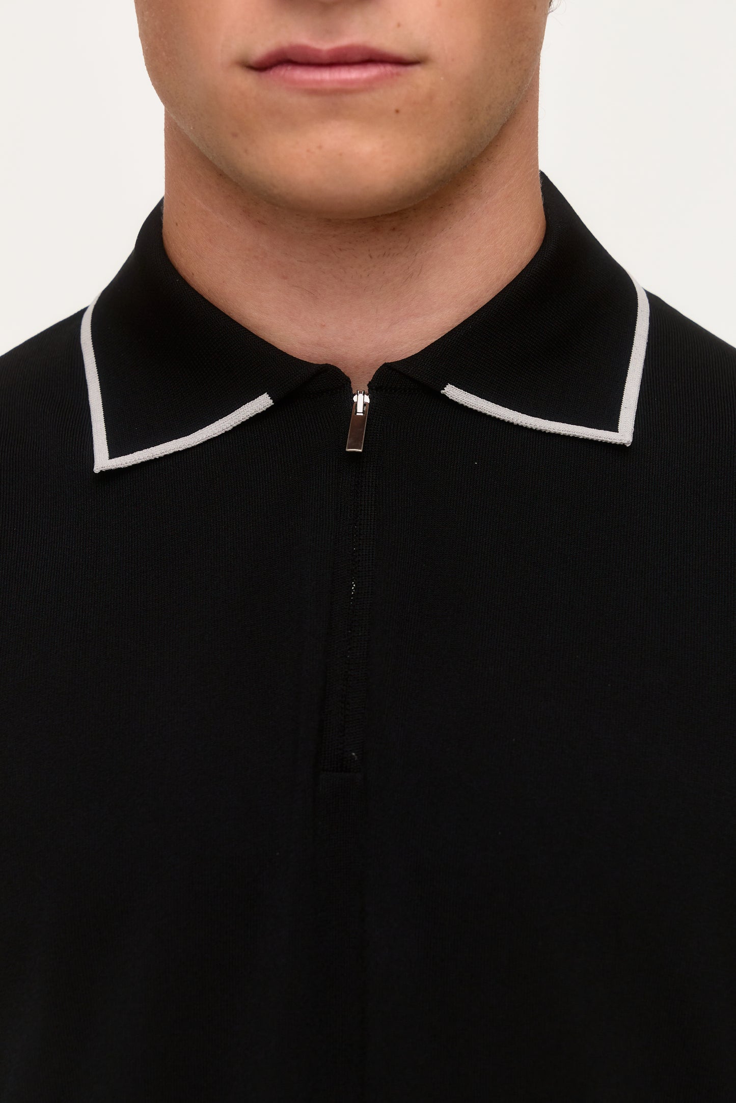 Black Rylon Zip Knit Polo