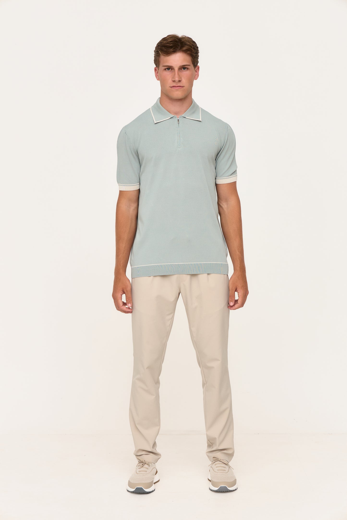 Beige Slim Fit Tech Trousers