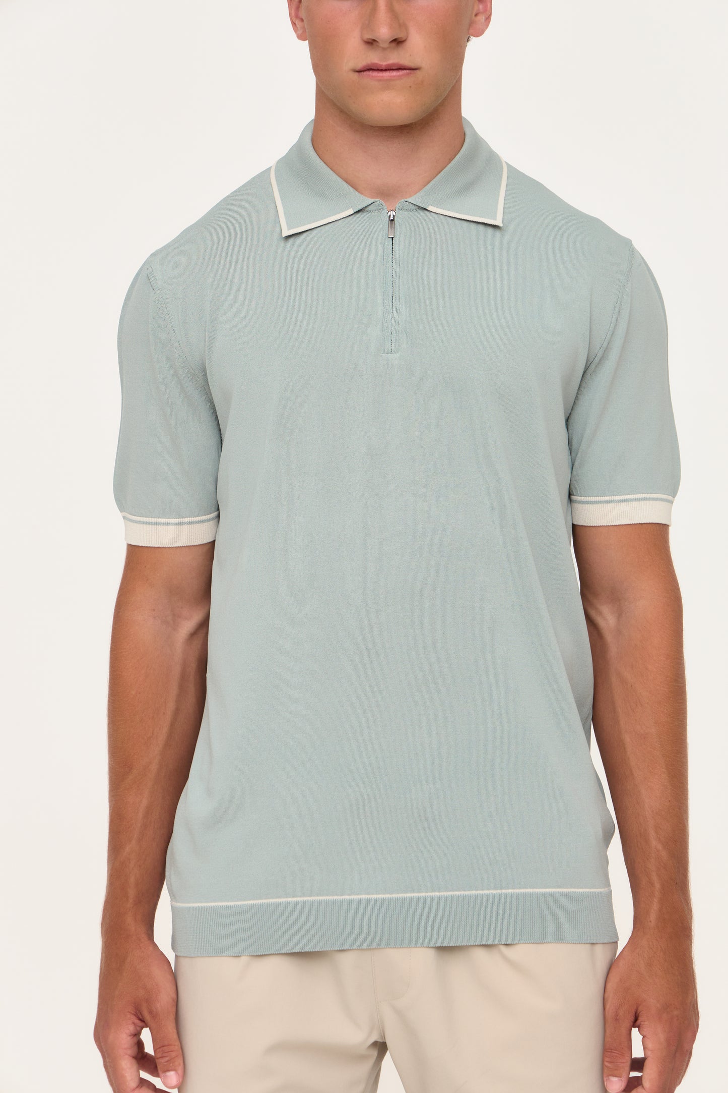 Mint Grey Rayon Zip Knit Polo