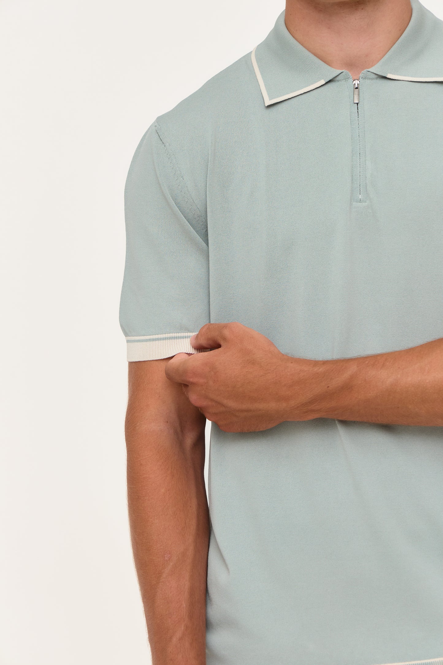 Mint Grey Rayon Zip Knit Polo
