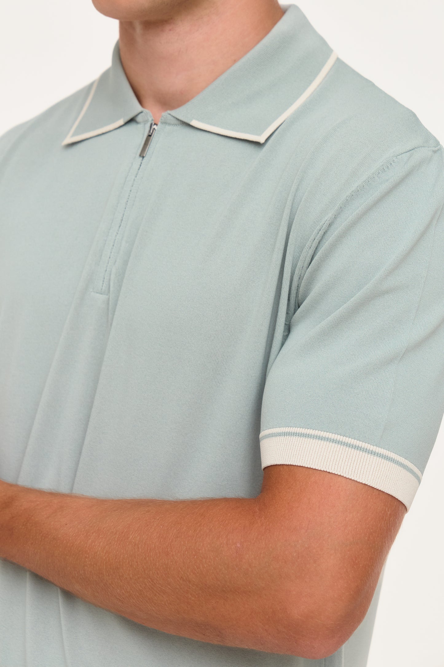 Mint Grey Rayon Zip Knit Polo