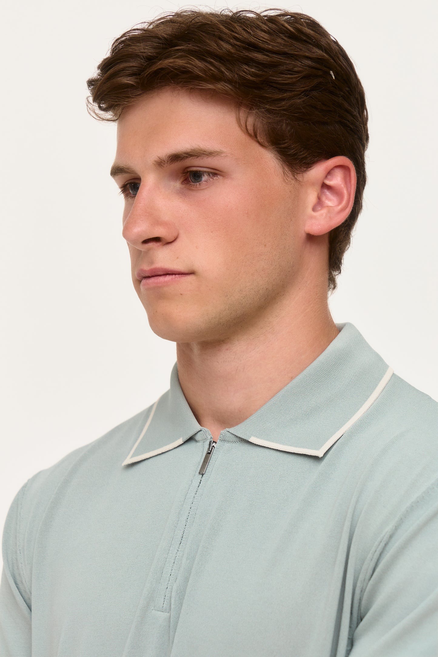 Mint Grey Rayon Zip Knit Polo