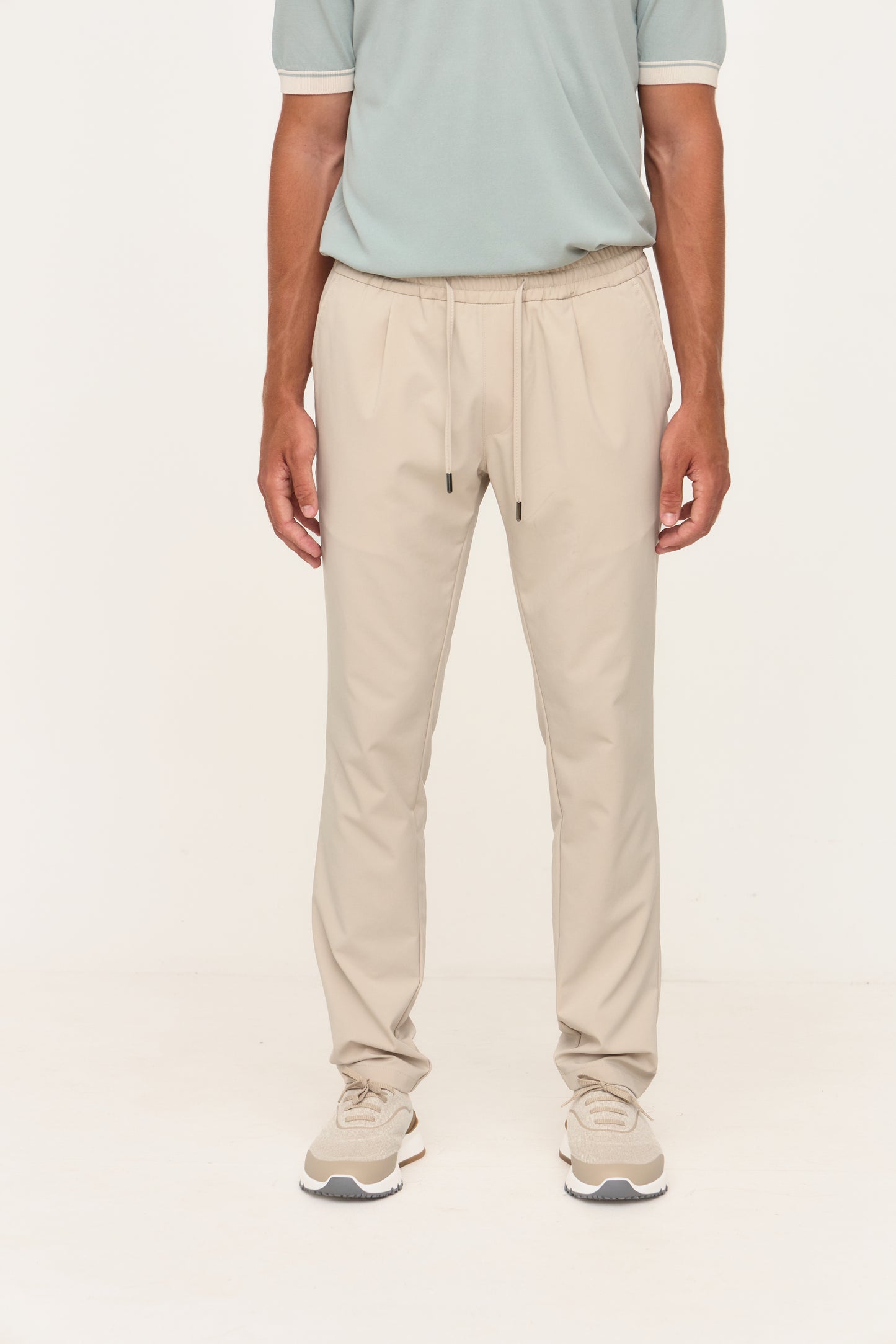 Beige Slim Fit Tech Trousers