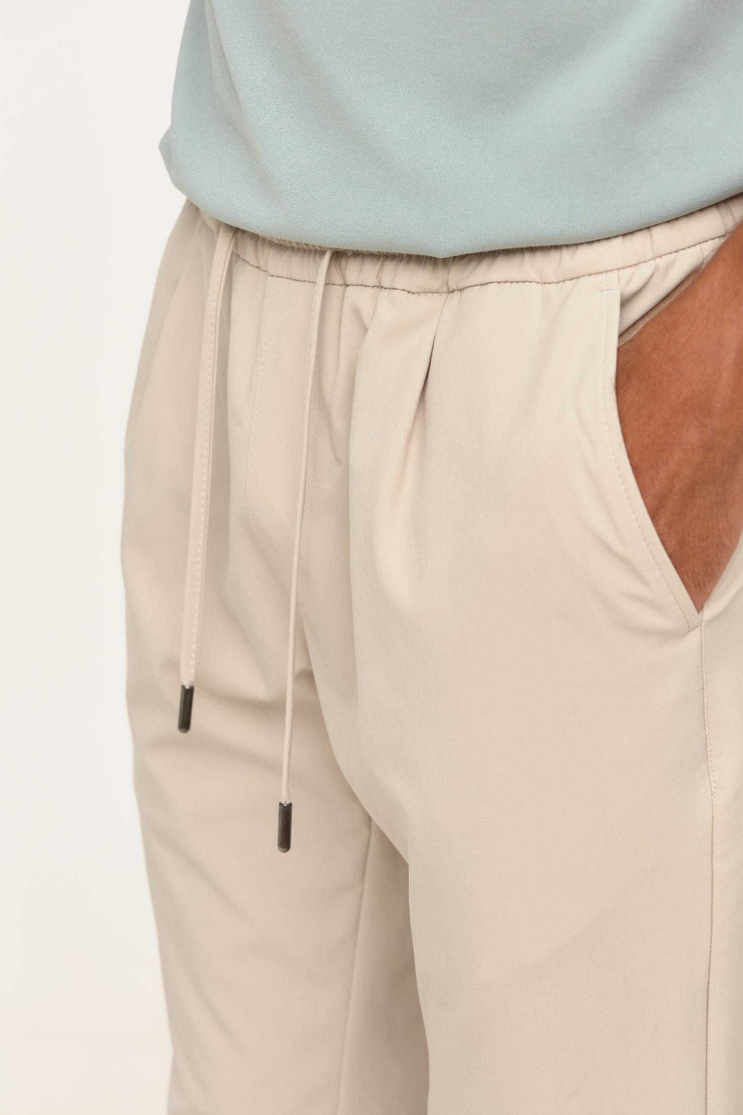 Beige Slim Fit Tech Trousers