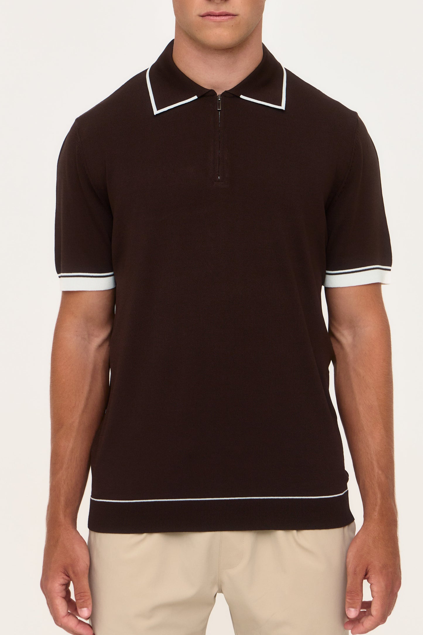 Brown Rylon Zip Knit Polo